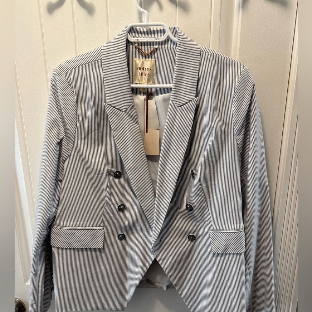 autres filles Blue Pinstripe Double-Breasted Blazer – NWT – Size Large